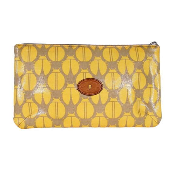 FOSSIL Keyper Ladybug Coated Canvas Zip Toiletry Cosmetic Makeup Pouch Case Bag - Picture 1 of 9